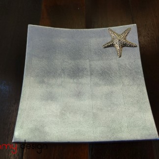 Silver square lacquer tray attached with starfish 18 cm